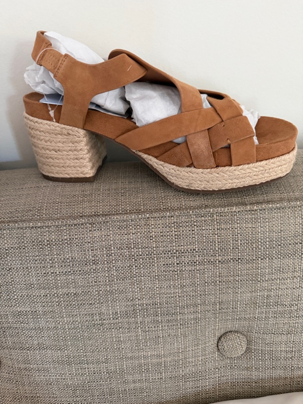 AEROSOLES Tan Suede Woven Espadrille Sandals - Picture 2 of 2